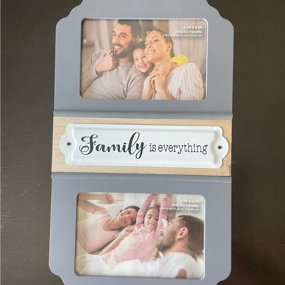 Charming Gray and White Family Photo Frame holds 6” x 4” photos